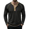 Men's Henley Long Sleeve T Shirt Raglan Color Contrast Stitching Button Placket Solid Casual Pullover Tops Spring Autumn Daily Tees