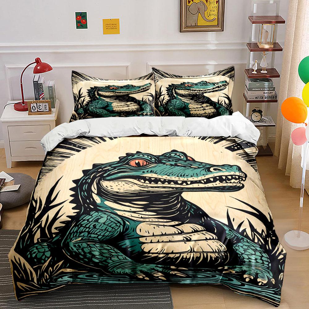 

Green alligator amidst plants. Bedding sets Duvet cover sets Duvet covers Pillowcases(1 * Duvet Cover 2 * Pillowcases, without duvet insert) 135x200cm