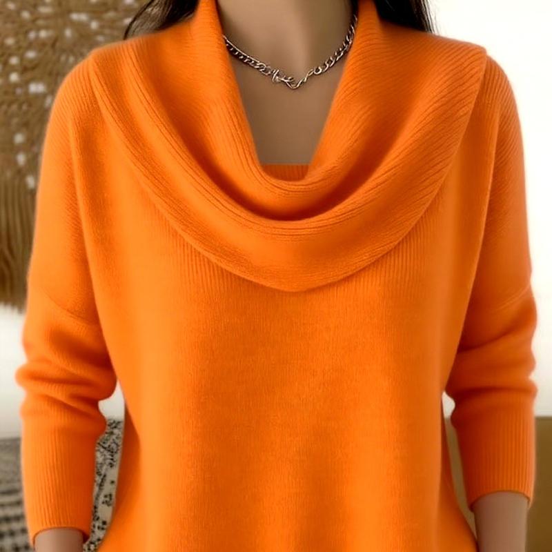 Warmer Damen-Frühlingspullover mit Schwingkragen - Einfarbiger Pullover mit langen Ärmeln und Stehkragen, Gemütliche Freizeitbluse für Herbst/Winter