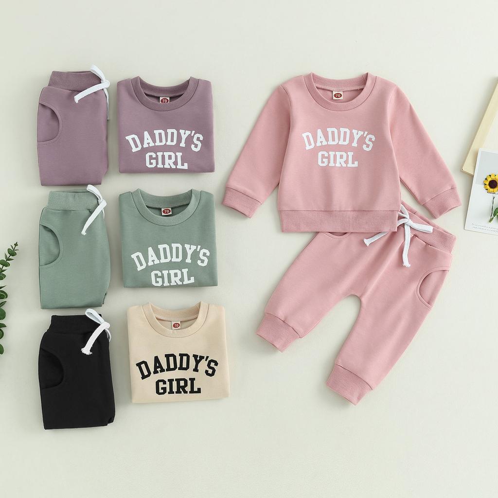 Citgeett Autumn Toddler Baby Girls Outfit Letters Print Long Sleeve Crew Neck Sweatshirt Elastic Waist Pants Fall Clothes