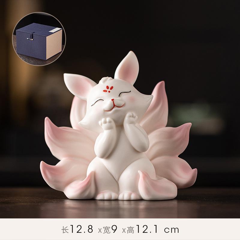 Nine-tailed Fox for Wealth Attraction, Creative and Cute Fox Office and Living Room Desktop, Car Fairy Fox Decorative Items