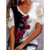 Women's Fashion Casual Summer Spring Flower Pattern Print Short Sleeve V-Neck Blouses & Shirts