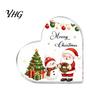 Transparent Heart Shaped Decor Acrylic Christmas Tabletop Sign, 2D Winter Snow Scene Desktop Ornament Romantic Gifts with Santa, Snowman & Xmas House,