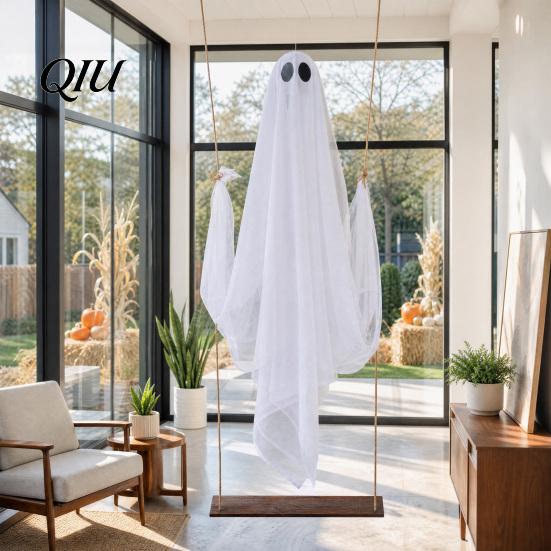 Schwingende Geisterlicht Halloween Dekoration, Großer hängender Schwing mit LED Lichterkette, Leuchtendes Ornament Batteriebetriebene Figur für Außen Innen