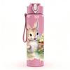 1PC Floral Wreath Bunny Rabbit Print 750ml Color Plastic Sports Water Bottle Leakproof Flip Straw Lid Suitable for Sports Office Home Use