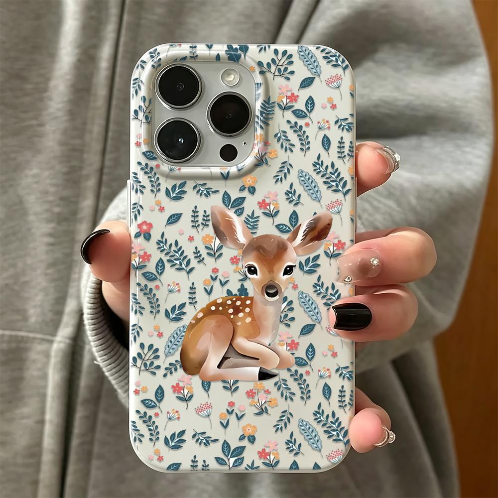 Phone Case For Iphone 14 17 Air 11 Pro Max 16 13 15 Plus 12 White Breathable Silicone Sitting Elk And Green Grass Casual Cover