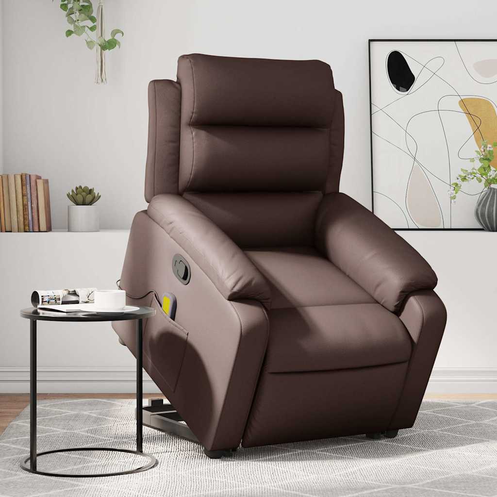 Recliner Chair with Lift Function Brown Faux Leather