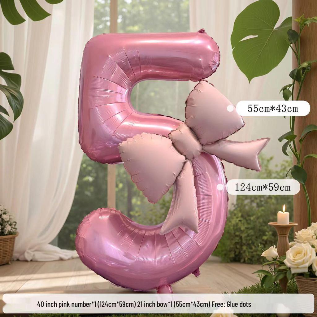 10th Birthday Pink Bow Balloon Props for Girls' Party Decoration.