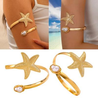Adjustable Bracelet Starfish Pearl Bangle For Women Elegant Upper Arm Wristband Jewelry Piece Lightweight Alloy Design