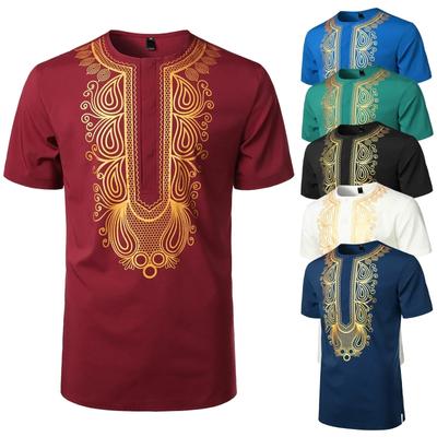 Men's African Style Gold Printed T-shirt 3D Printed Summer Lightweight and Comfortable Short Sleeved and Round Neck Top Ethnic R