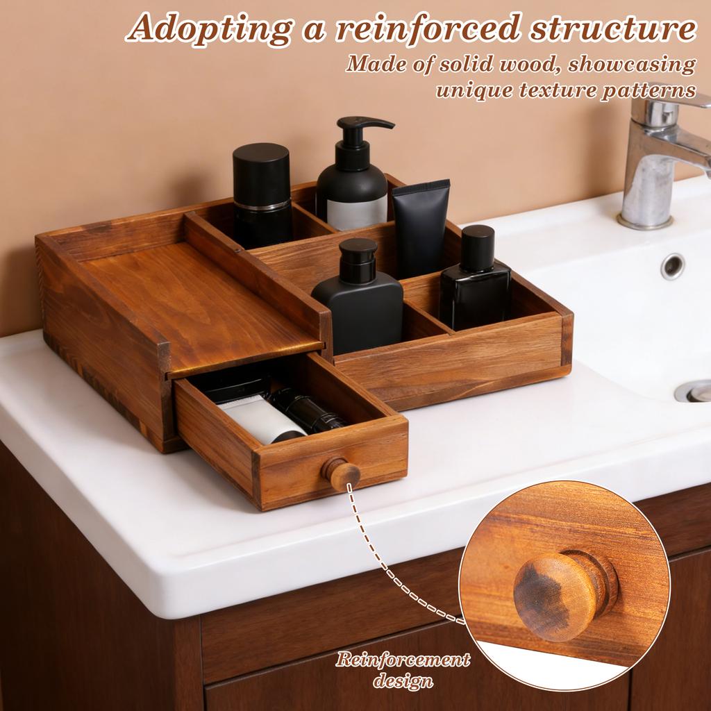 Desktop Storage Box Wooden Cosmetics Storage Rack with Drawer Multipurpose Tea Bag Organizer for Bathroom Kitchen Countertop
