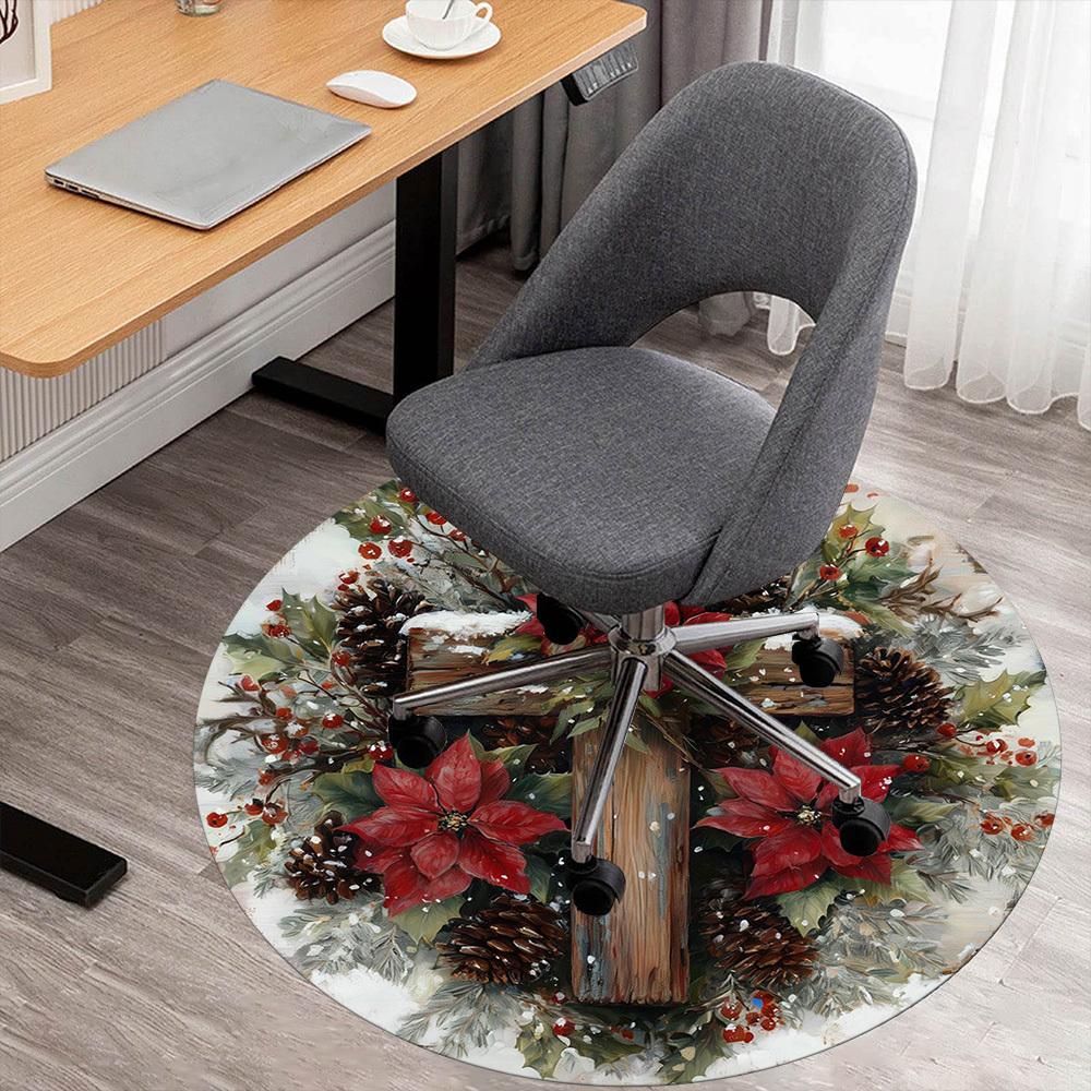 1pc Christmas wreath cross Round Chair mat office Area Rug - Non-Slip, Floor Mat for Office, Bedroom, Ideal home decor gift c0112132