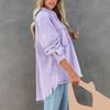 Giacca da donna in denim Colletto rovesciato Distress Orlo con frange Bottone Tasca grande Lavato Tinta unita Cappotto oversize da donna di media lunghezza oversize Lavato