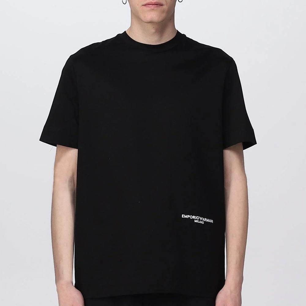 Emporio Armani Round Neck Solid Color Letter Print Short Sleeve T-Shirt Men tops Black 3R1TU7_1JSAZ_0999