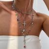 Fashion Cross Necklace Set Y2K Stacked Collarbone Chain Personalized Metal Stacked Necklace  Gift