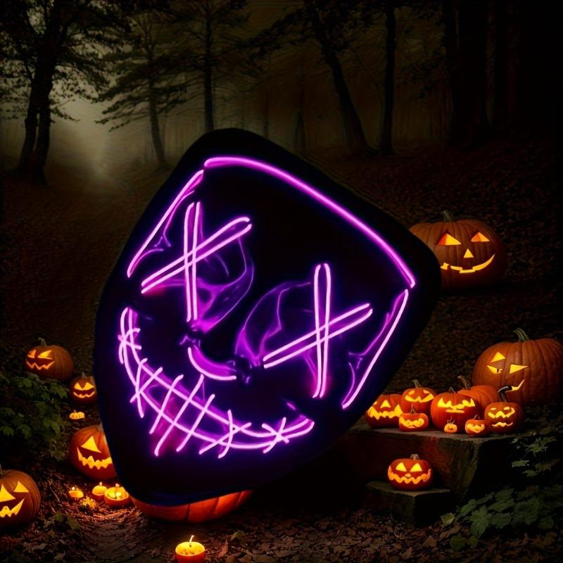 LED Wire Light Up V Face Horror Mask Scary Cosplay Costume Prop for Halloween Party Masquerade Dress Up Decoration