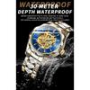 BINBOND Men's Automatic Mechanical Watch Skeleton Hollow Blue Dial Diamond Stainless Steel Waterproof Luxury Business Wristwatch