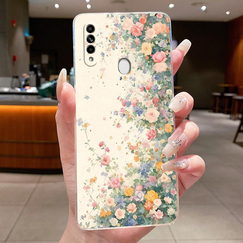 Case For OPPO A31 2020 / OPPO A8 2019 Coque Capa Flower Butterfly Phone Cases CPH2015 Soft Silicone Transparent TPU Jelly Cover