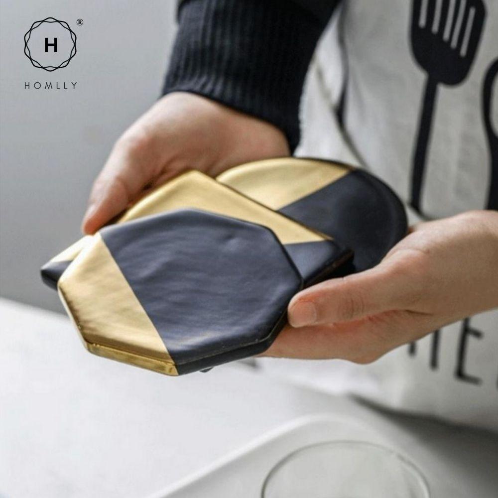 Homlly keii Gold Marble Coaster (4pcs set)