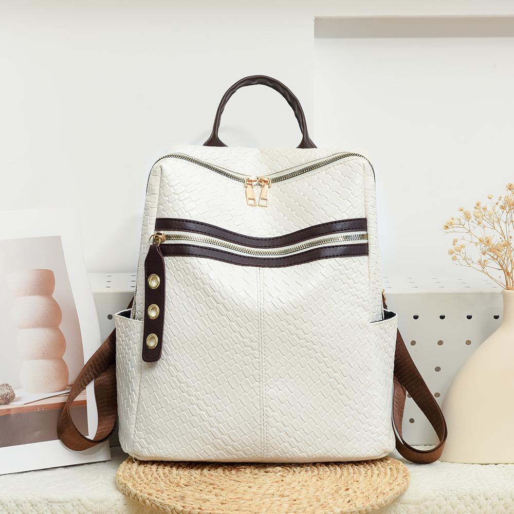 Contrast Backpack Women's Soft Leather Outdoor Travel Backpack