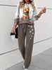 European and American New Casual Versatile Fashion Animal Pattern Long-sleeved Crew Neck Sweater Set ME1 + ML1