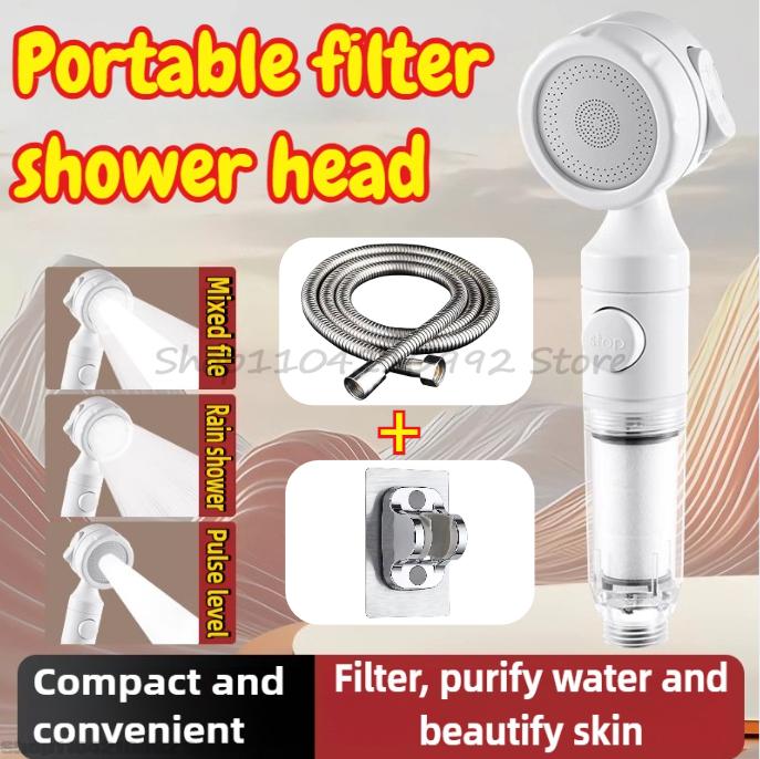 Portable Pressurized Filtration Shower Head with Antibacterial Nozzle for Water Purification Suitable for Travel and Hotels