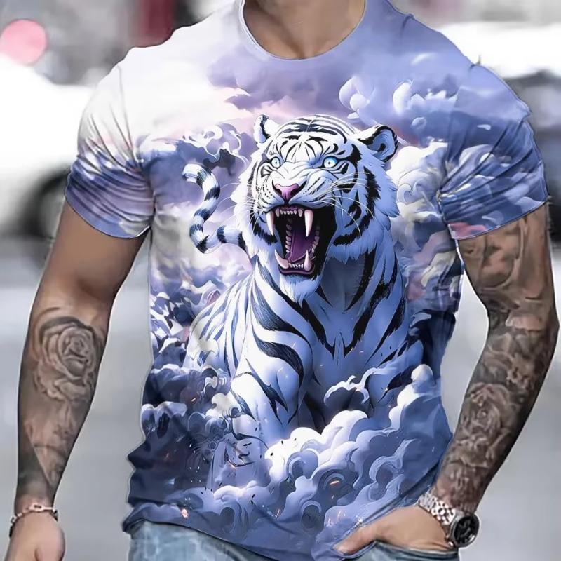 Fashion Tiger T-Shirt For Men Animal 3D Print Men's Shirts Summer Short Sleeved Tee Round Neck Oversized Top Casual Men Clothing