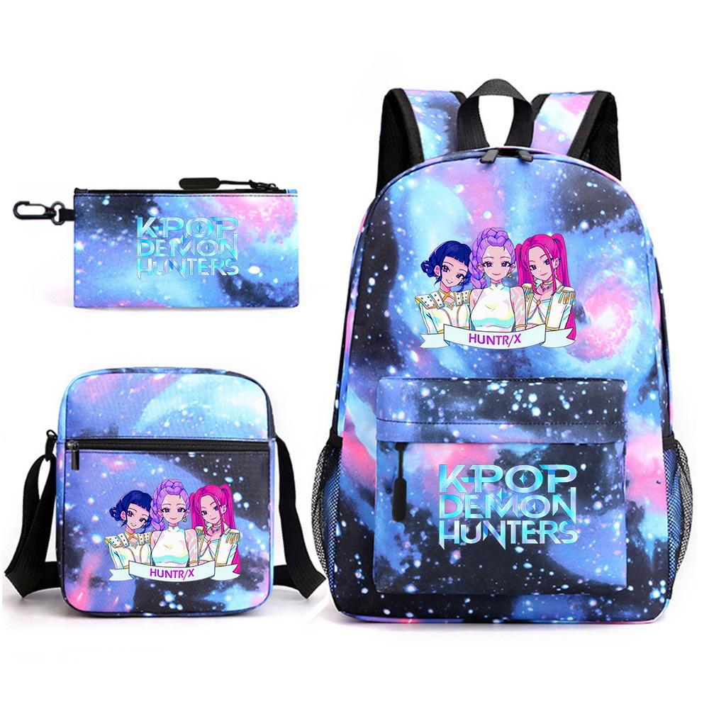 Demon Hunter Girl Group Backpack Kpop Backpack Digital Color Printing Boys And Girls School Bag Shoulder Bag Three-Piece Set