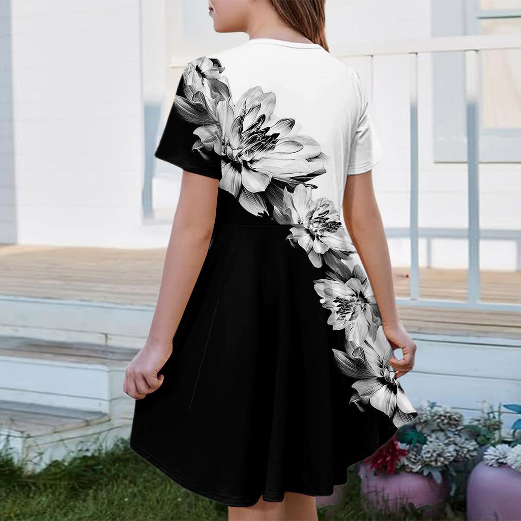 Girl Summer Dress Color & Print Short Sleeve Dress With Pocket Casual Dress Shorts Sleeve Party Dress Easter Day