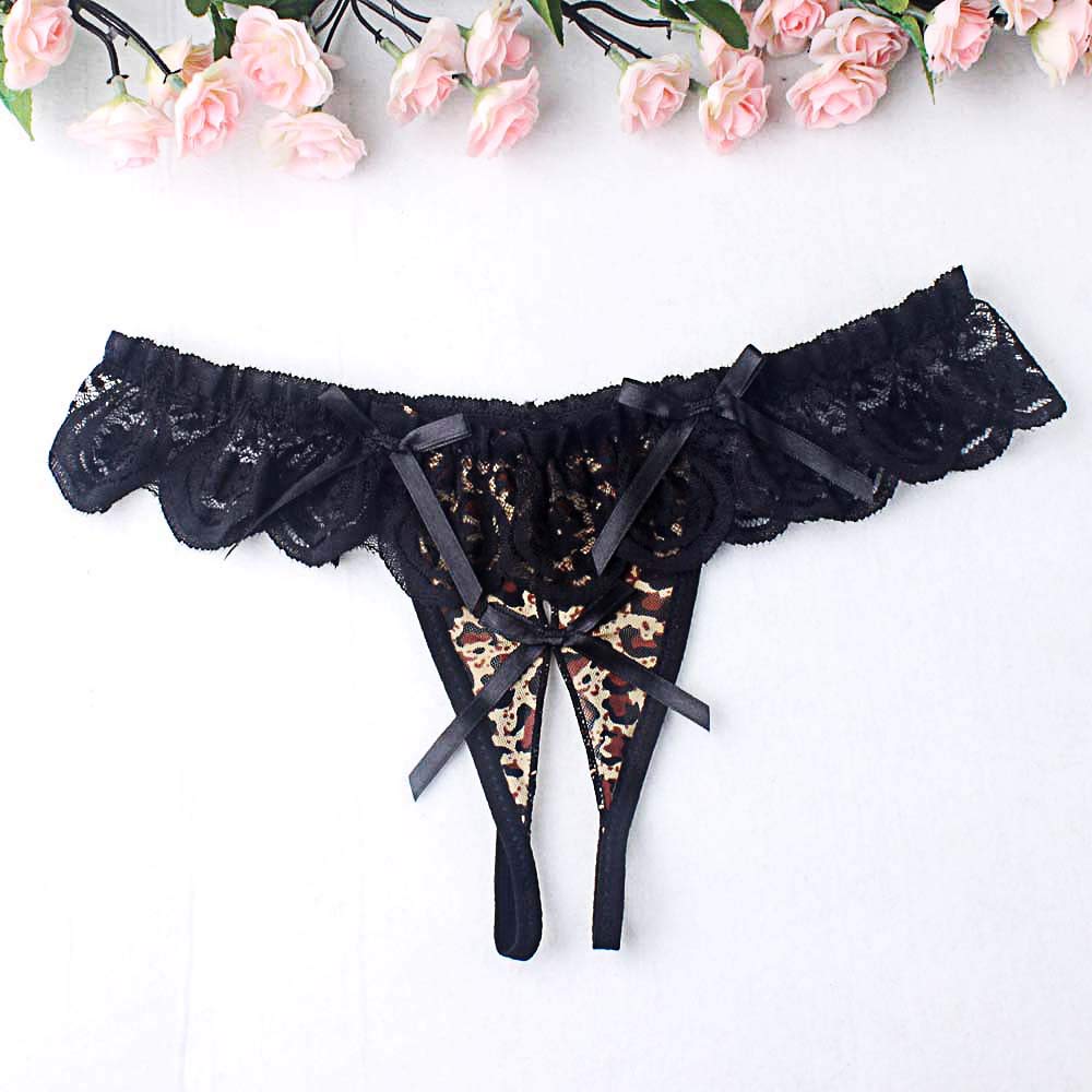 Sopie Open Shorts Open Crotch T-back (Leopard Brown)