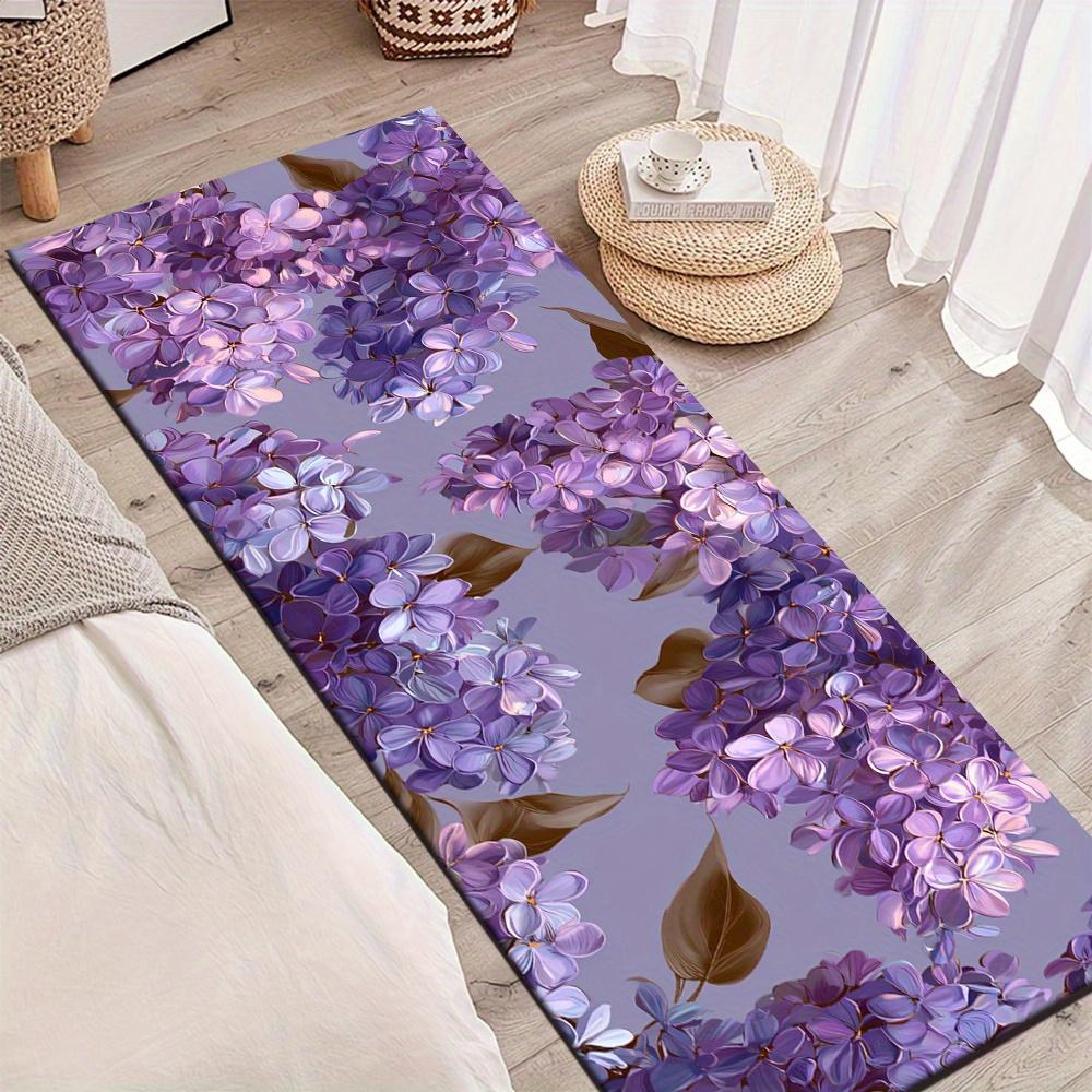 1Pcs Pastoral Style Purple Lilac Flower Non-Slip Washable Area Rug Runner for Entryway, Living Room, Bedroom & Patio