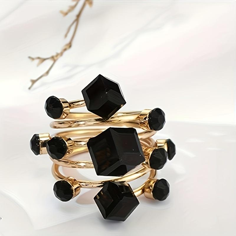 Fashionable temperament design sense and atmospheric personality creative hand ornament geometric square black single ring for women