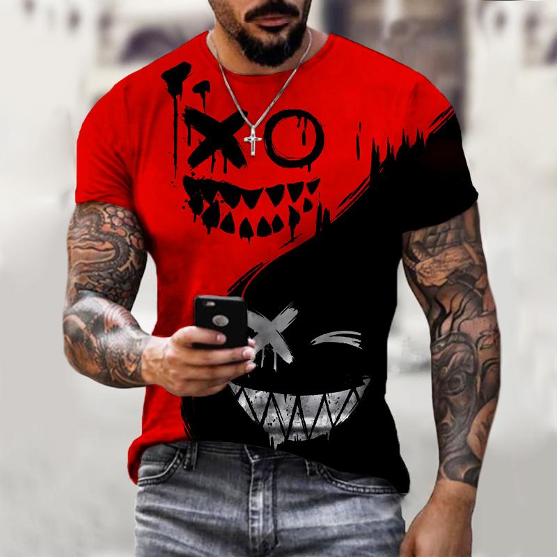 Summer Round Neck 3D Cartoon Monster Graphic Print Top Fashionable Casual Hip Hop Short Sleeved Men's T-shirts