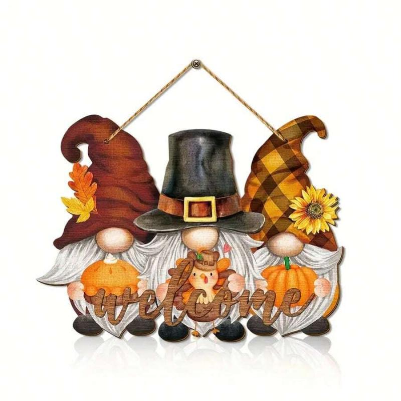 Autumn Thanksgiving Sunflower Welcome Sign, Mini Dwarf Wooden Hanging Decor for Indoor Outdoor, Porch Wall Decorations
