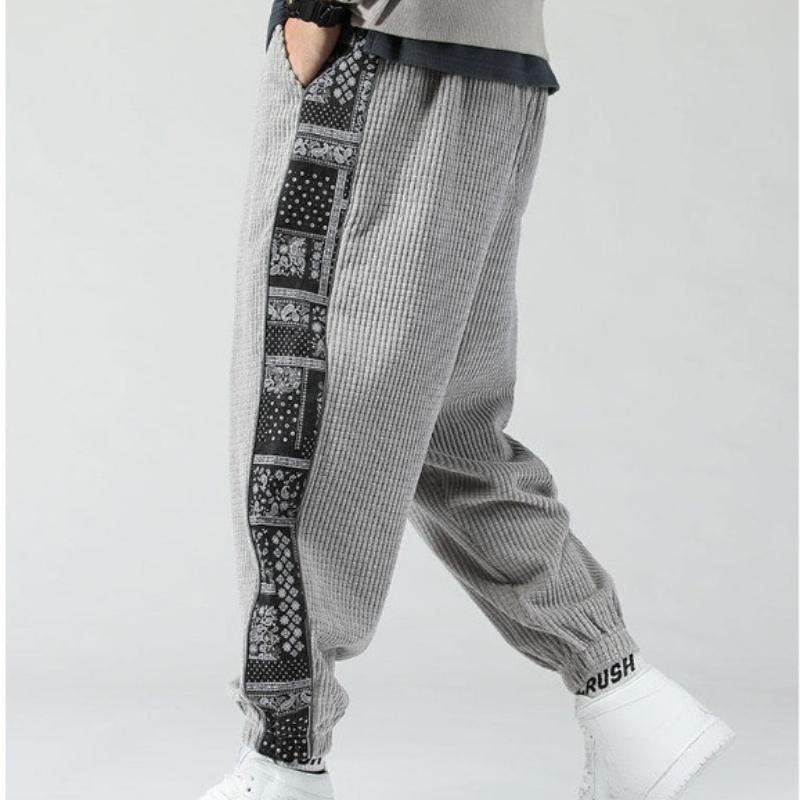 Pantalones Casuales de Pana Estilo Chino para Hombre con Parches de Cachemir Pantalones Deportivos Estilo Japonés Talla Grande para Otoño e Invierno