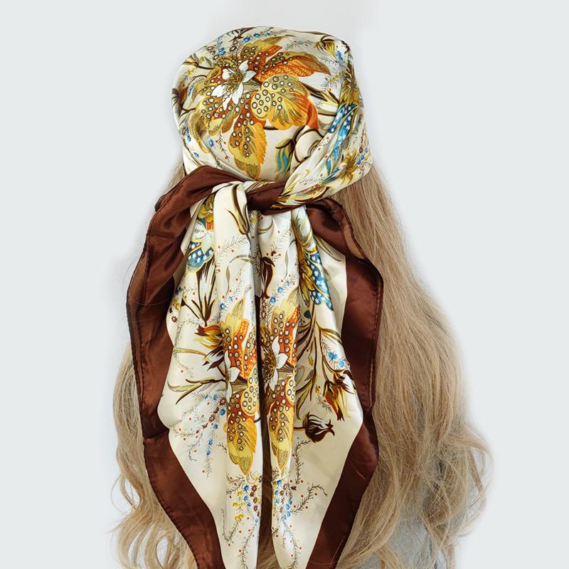 New 90*90cm Retro Brand Women Silk Scarf Bandanna Fashion Bohemian Pattern Square Hijab Lady Wrap Headband foulard muffler