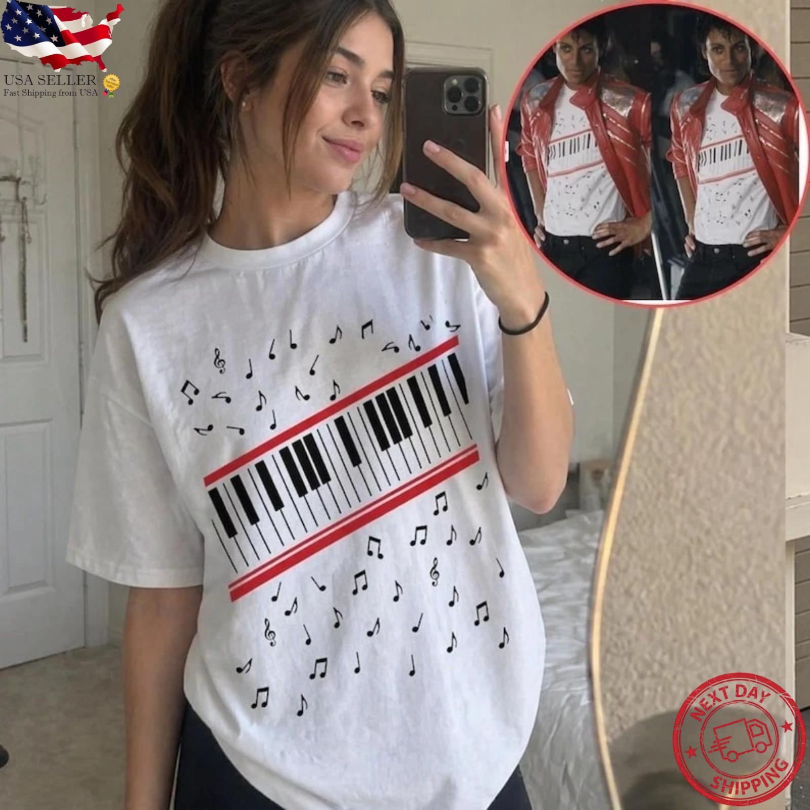 Vintage Piano Keyboard Music Notes Pop Legend Inspired Graphic T Shirt XL
