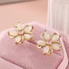 1pair Shine Charm Synthetic Opal Treasure Flower Dainty Stud Earrings Women's Jewelry Daily Wear Gift for Parties and Holidays