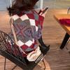 Half High Collar Women's Pullover Sweater Autumn and Winter Loose Diamond Grid Long Sleeved Knitted Sweater