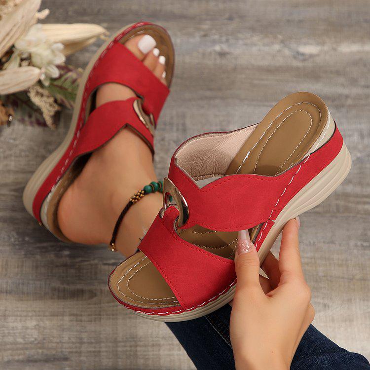 2024 Women's European & American Wedge Sole Casual Metal Roman Slippers - Large Size