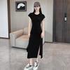 Damen Sommer Schlankes Midi-T-Shirt-Kleid mit Schlitz