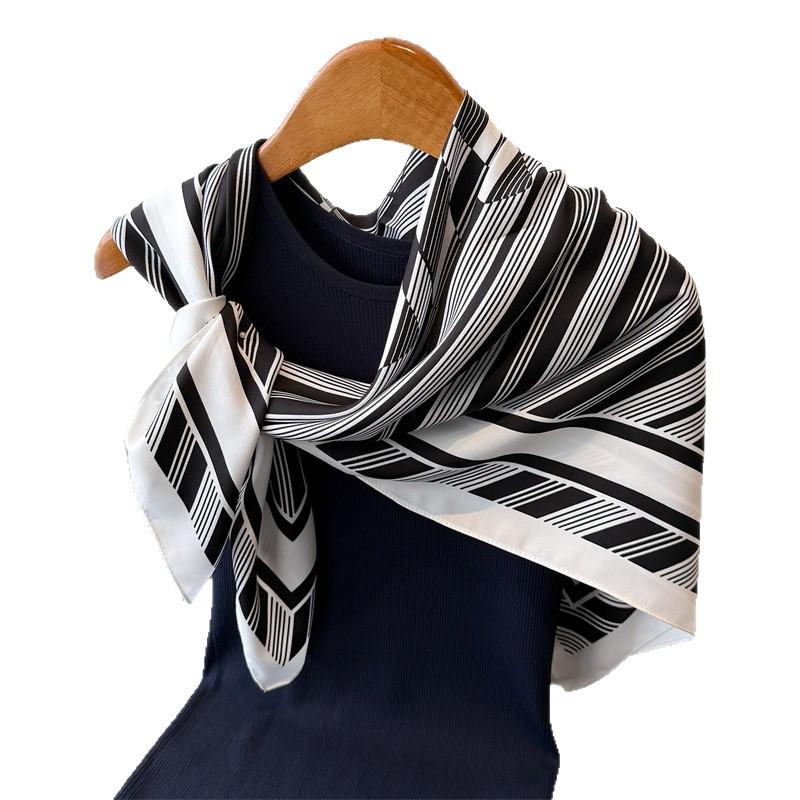 New striped interwoven 91 imitation silk large square scarf retro printing professional versatile shawl diagonal silk scarf headscarf