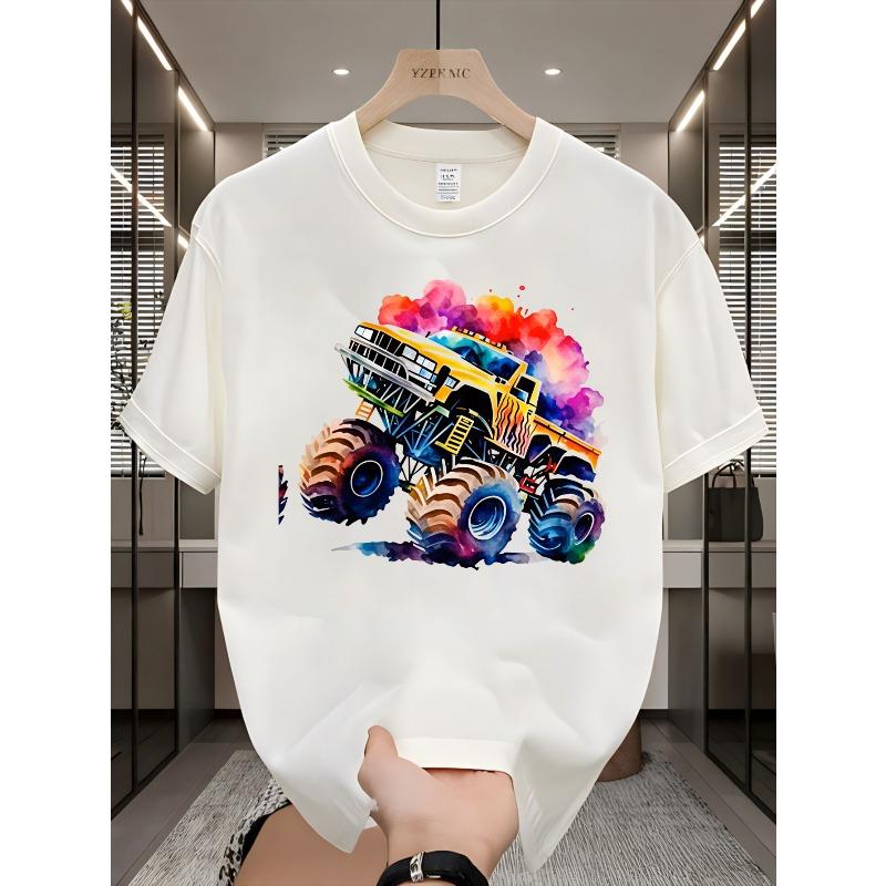 European sizes This Is A Monster Truck with Vibrant Watercolor Background Theme Design 100 Percent Pure Cotton T Shirt Casual Streetwear Style
