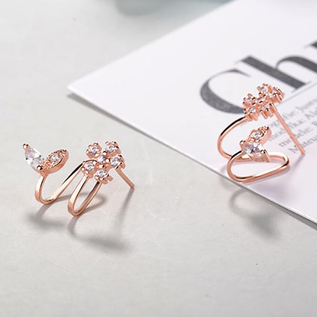 

BELLA BOX Мода Циркон Снежинка Пять Лепестков Серьги-гвоздики Ювелирные Изделия Свадебная Вечеринка Подарок розового золота