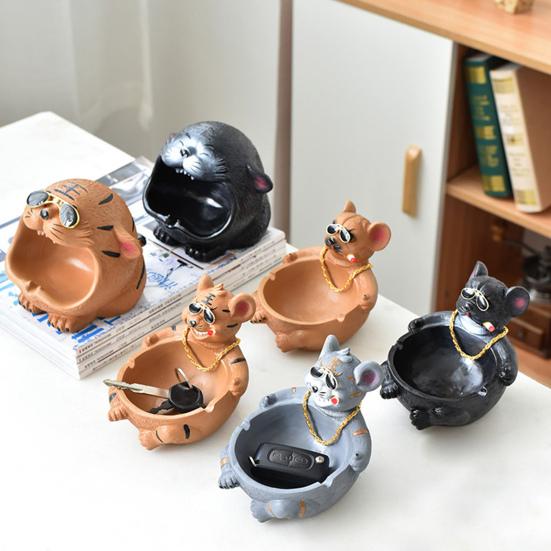 

Пепельница с изображением тигра, французского бульдога, огнестойкое покрытие ручной работы, ветрозащитный полузакрытый столик из смолы с изображением животных, пепельницы с прорезями