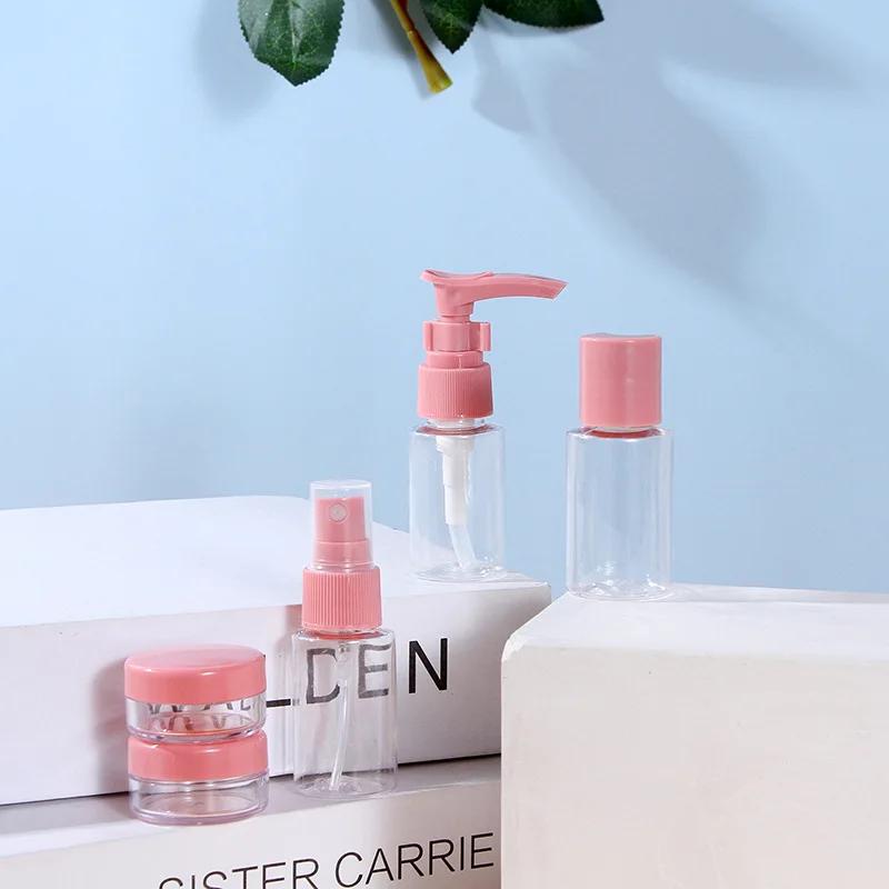 6 ks/sada Cestovní lahvičky Sprejová lahvička Prázdná lahvička na šampon Mini kelímek na pleťový krém Průhledná nádobka Cestovní nezbytnosti