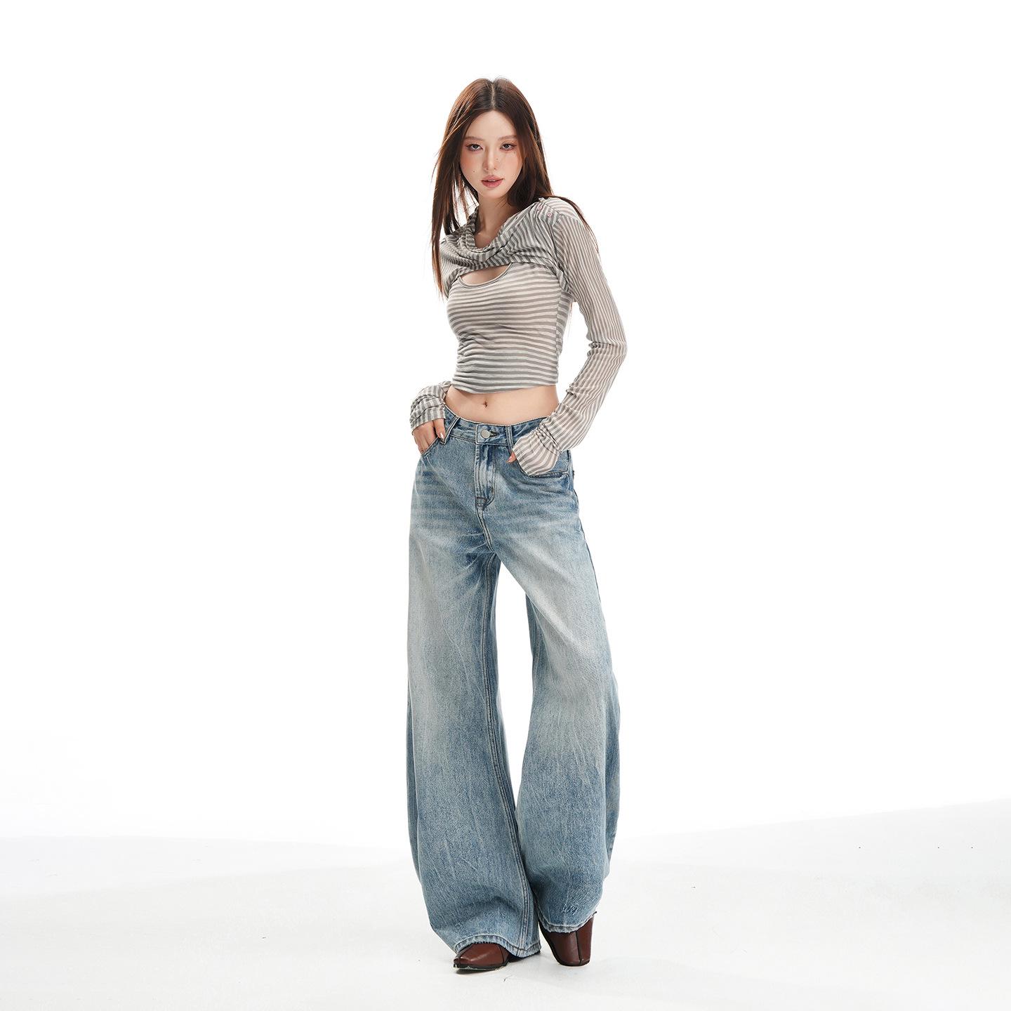 Women s Low-Waist Washed Wide-Leg Jeans: Autumn/Winter Style Small