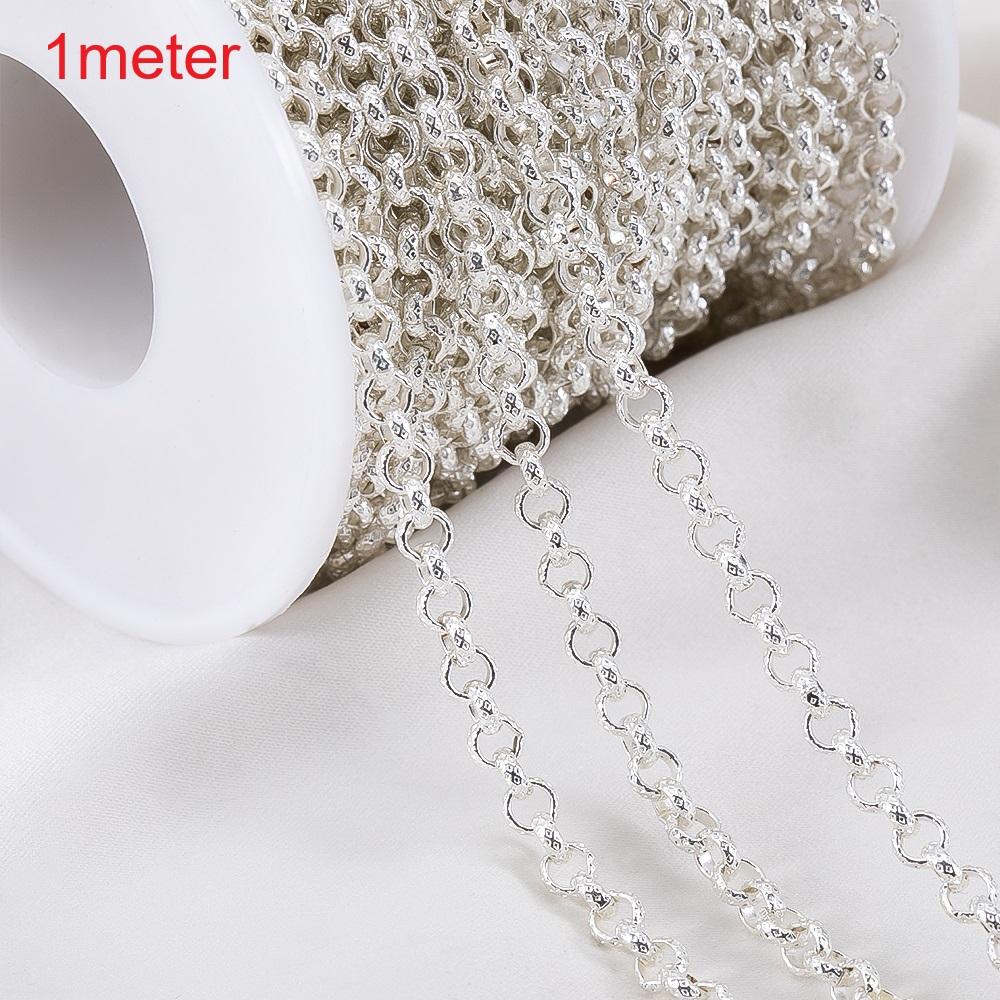 1Meter Silver Color Embossed O Shape Necklace Chain Copper Bracelet Cable Link Bulk Open Ring Chains DIY Jewelry Making Supplies