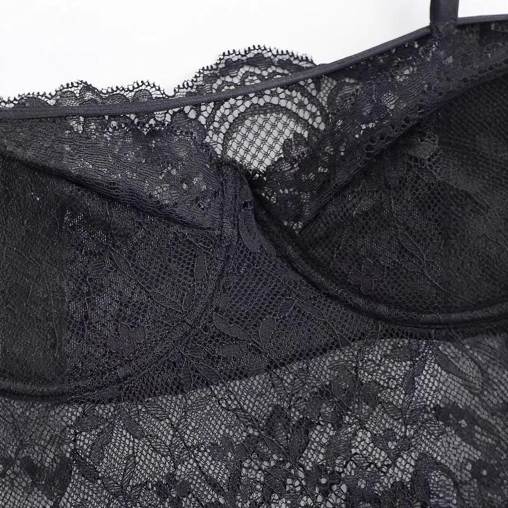 Elegant Sheer Lace Waist-Cinching Camisole Dress for Women – High-Grade A-Line Long Summer Dress