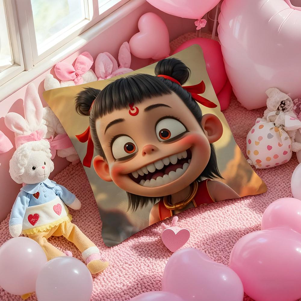 Nezha Chinese Anim Cushion Cover Pattern Printed Pillowcase for Living Room Sofa Cushion Cover & Bedroom Decor